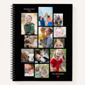 12フォトファミリーメモリーコラージュとハートのブラック ノートブック (正面)