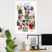 12フォトファミリーメモリーコラージュとハート ポスター (ホームオフィス)