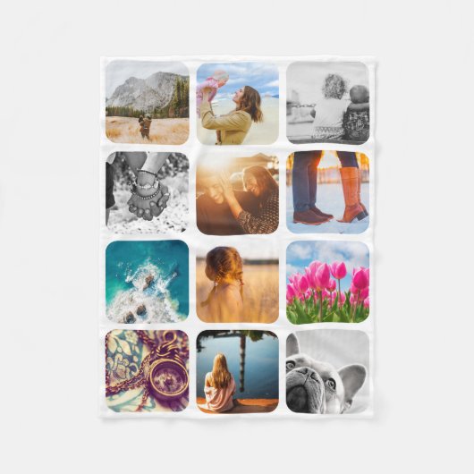 12フォトブランケットテンプレートグリッドホワイトフレームソフト フリースブランケット (正面)