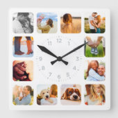 12フォトラウンドグレー数字ウォールクロック スクエア壁時計 (正面)