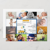 12フォト誕生日トレインブルー誕生日招待状 招待状 (正面/裏面)