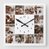 12モダンエレガント枚フォトコラージュ記念カップ スクエア壁時計 (正面)