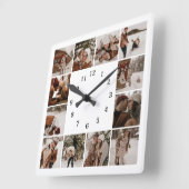 12モダンエレガント枚フォトコラージュ記念カップ スクエア壁時計 (傾斜)