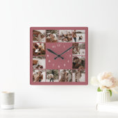 12モダンエレガント枚フォトコラージュ記念カップ スクエア壁時計 (ホーム)