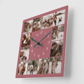 12モダンエレガント枚フォトコラージュ記念カップ スクエア壁時計 (傾斜)