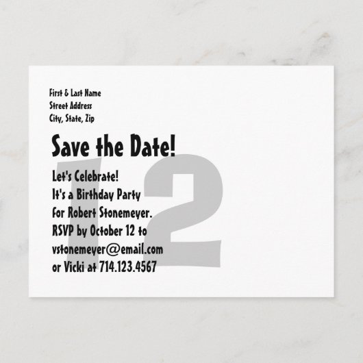 12モダン番目の誕生日日付を保存する赤い黒V003 案内ポストカード (裏面)