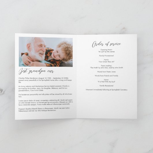 12モダン – 愛する記憶の中で写真を折り畳んだ葬儀 プログラム (内部)