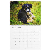 12ヶ月かわいい子犬ベビー犬の水色絵画の カレンダー (2月 2027)