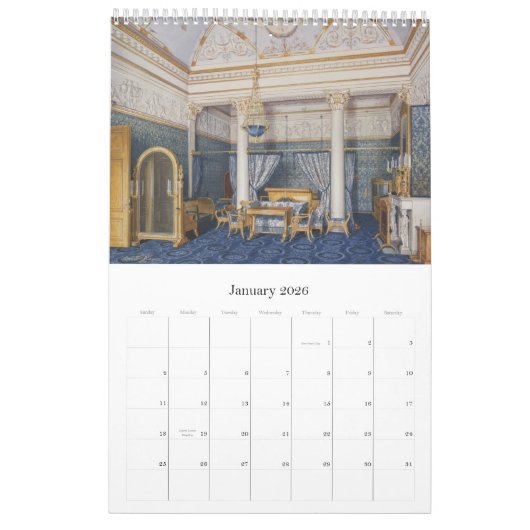 12ヶ月のインテリアズオブウィンターパレス カレンダー (1月 2026)