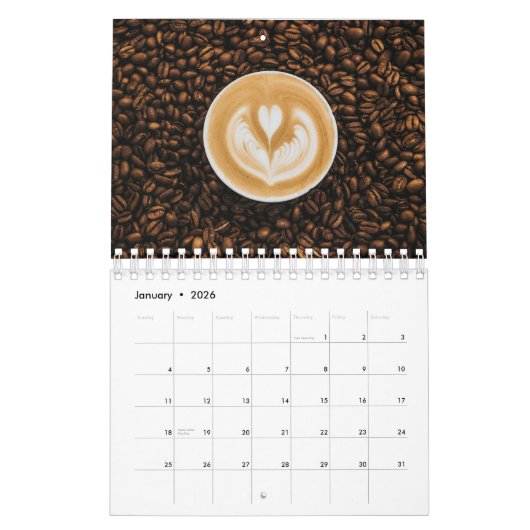 12ヶ月のコーヒーとカフェエレガントをテーマにしたカレンダー カレンダー (1月 2026)