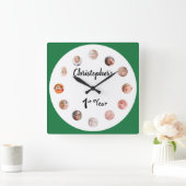 12ヶ月のベビー写真緑のカスタム スクエア壁時計 (ホーム)