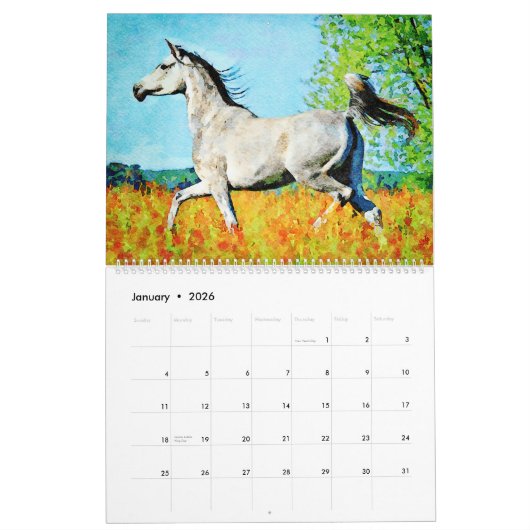 12ヶ月の元気なアラビア馬の水の色の贈り物 カレンダー (1月 2026)