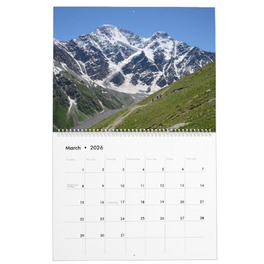 12ヶ月の旅行ロシア：コーカサス暦 カレンダー (3月 2026)