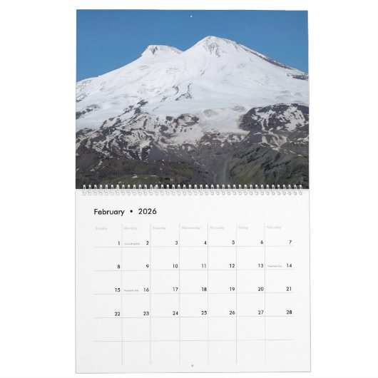 12ヶ月の旅行ロシア：コーカサス暦 カレンダー (2月 2026)