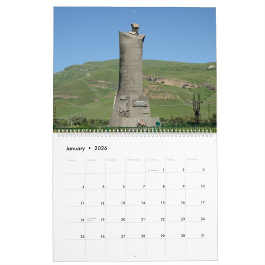 12ヶ月の旅行ロシア：コーカサス暦 カレンダー (1月 2026)