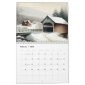 12ヶ月の水彩被覆橋 カレンダー (2月 2026)