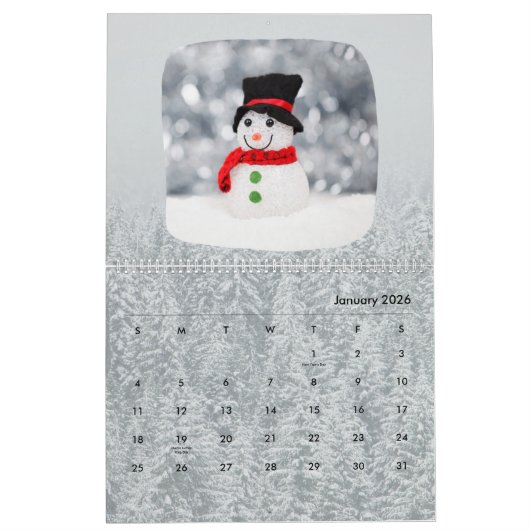 12ヶ月の雪だるまスノーピープル雪だるまコレクション カレンダー (1月 2026)