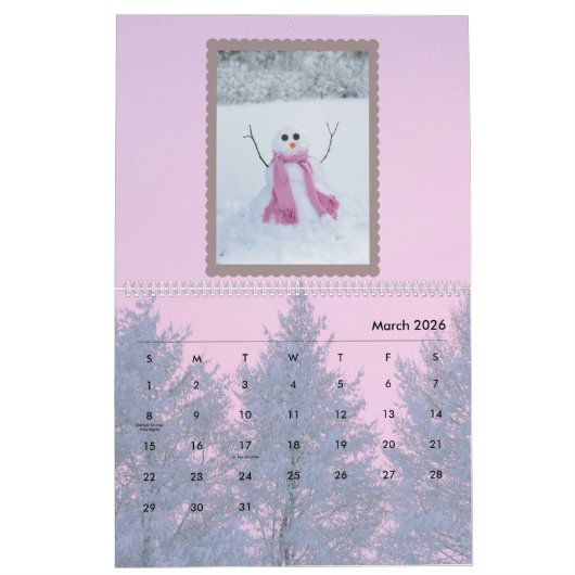 12ヶ月の雪だるまスノーピープル雪だるまコレクション カレンダー (3月 2026)