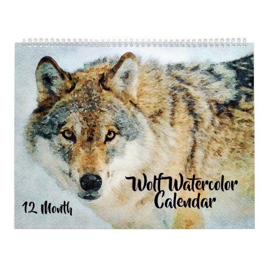 12ヶ月ウルフデコールウォーター色の狼絵画ズ カレンダー (カバー)