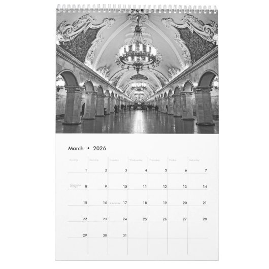 12ヶ月モスクワ地下鉄 カレンダー (3月 2026)