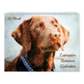 12ヶ月ラブラドールレトリエバードッグズウォーターカラーギフト カレンダー (カバー)