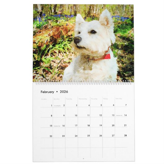 12ヶ月西ハイランドテリア犬の西ギフト カレンダー (2月 2026)