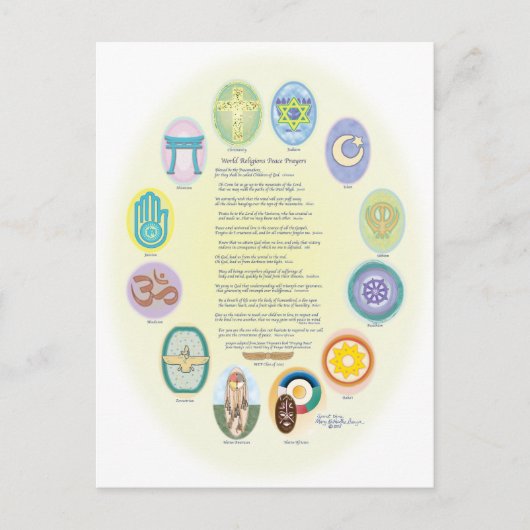 12世界の宗教シンボルと祈りの言葉 ポストカード (正面)