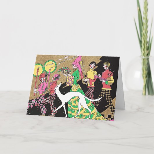 12世紀中頃の侍従連れの女性とボルゾイ シーズンカード (正面)