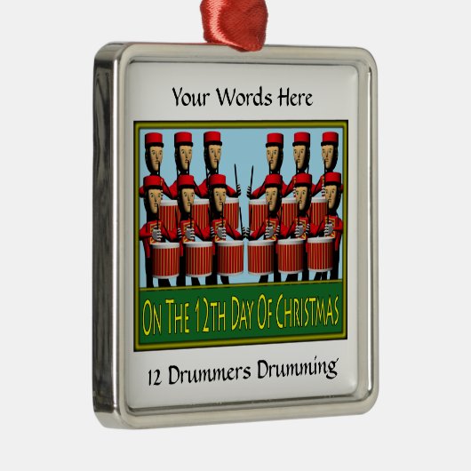 12人のドラマーのドラムをたたくこと メタルオーナメント (右)