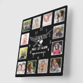 12人の孫写真が生き生きとした引用文を黒に スクエア壁時計 (傾斜)