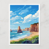 12使徒オーストラリアアートトラベルイラストレーション ポストカード (正面)