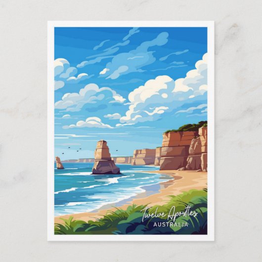 12使徒オーストラリアアートトラベルイラストレーション ポストカード (正面)