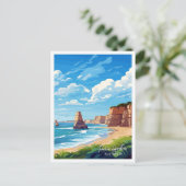 12使徒オーストラリアアートトラベルイラストレーション ポストカード (スタンド正面)