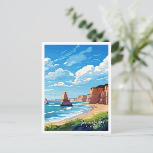 12使徒オーストラリアアートトラベルイラストレーション ポストカード (スタンド正面)