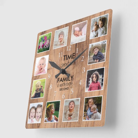 12写真テンプレートタイムウィズファミリー引用文農家 スクエア壁時計 (傾斜)