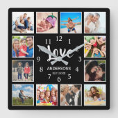 12写真テンプレートファミリーラブスクリプトブモダンラック スクエア壁時計 (正面)