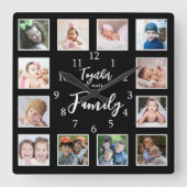 12写真テンプレート一緒にファミリ引用文ブラックを作成 スクエア壁時計 (正面)