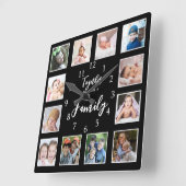 12写真テンプレート一緒にファミリ引用文ブラックを作成 スクエア壁時計 (傾斜)