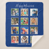 12写真パーソナライズされたコラージュの家族の名前ブルー シェルパブランケット (正面)