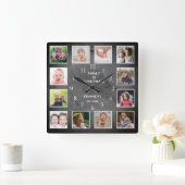 12写真パーソナライズされたコラージュ素朴石板石 スクエア壁時計 (ホーム)