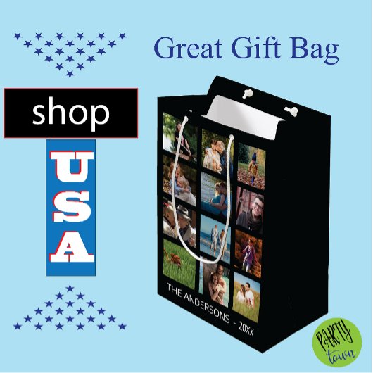 12写真フォトコラージュ✨カスタム思い出 ミディアムペーパーバッグ