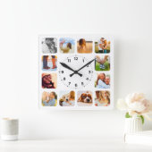 12写真丸いホワイトウォールクロック スクエア壁時計 (ホーム)