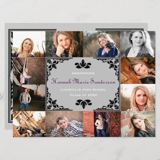 12写真卒業コラージュ6x8号卒業のお知らせ 招待状 (正面/裏面)