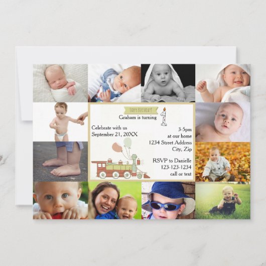 12写真誕生日トレインレッド – 誕生日招待状 招待状 (正面)