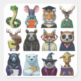12匹の新学期かわいい動物 スクエアシール