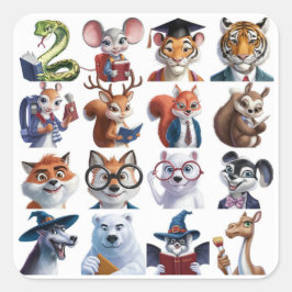 12匹の新学期かわいい動物 スクエアシール