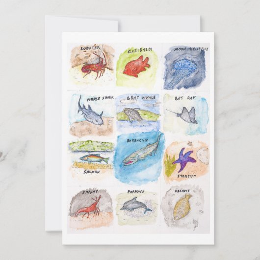 12匹の海の生き物のグリーティングカード 招待状 (正面)