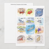 12匹の海の生き物のグリーティングカード 招待状 (正面/裏面)