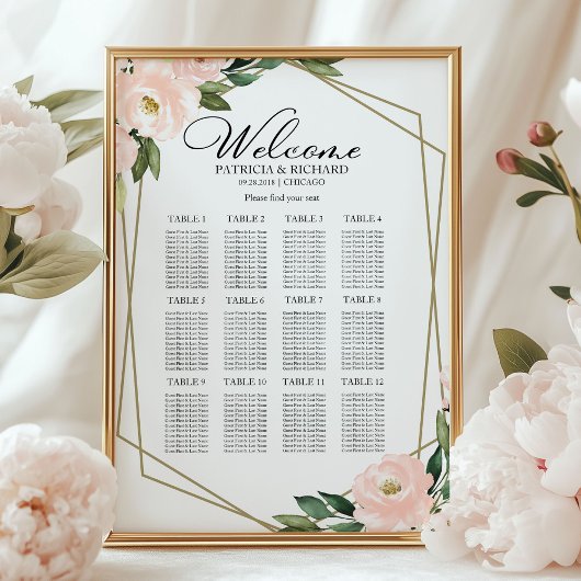 12卓のブロッサム幾何学的な結婚式の座席表 ポスター