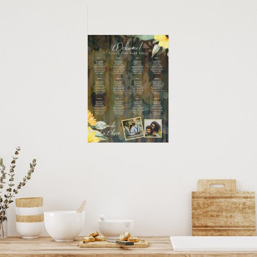 12台の木製素朴ひまわりフォトシーティング ポスター (キッチン)